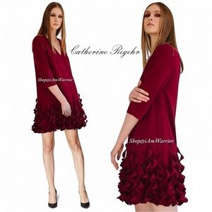 Catherine Reghr bordeaux spiral hem v/neck crepe shift dress *shop@iamwarrior
